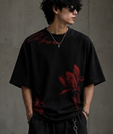 URBEXON Floral Oversized Tee — Black